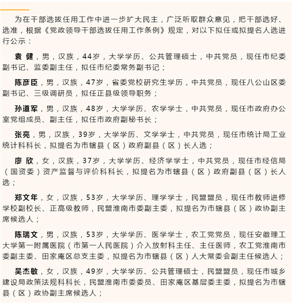 淮南多名干部任前公示