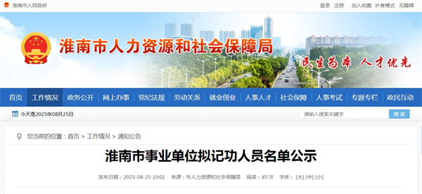 淮南市事業(yè)單位擬記功人員名單公示